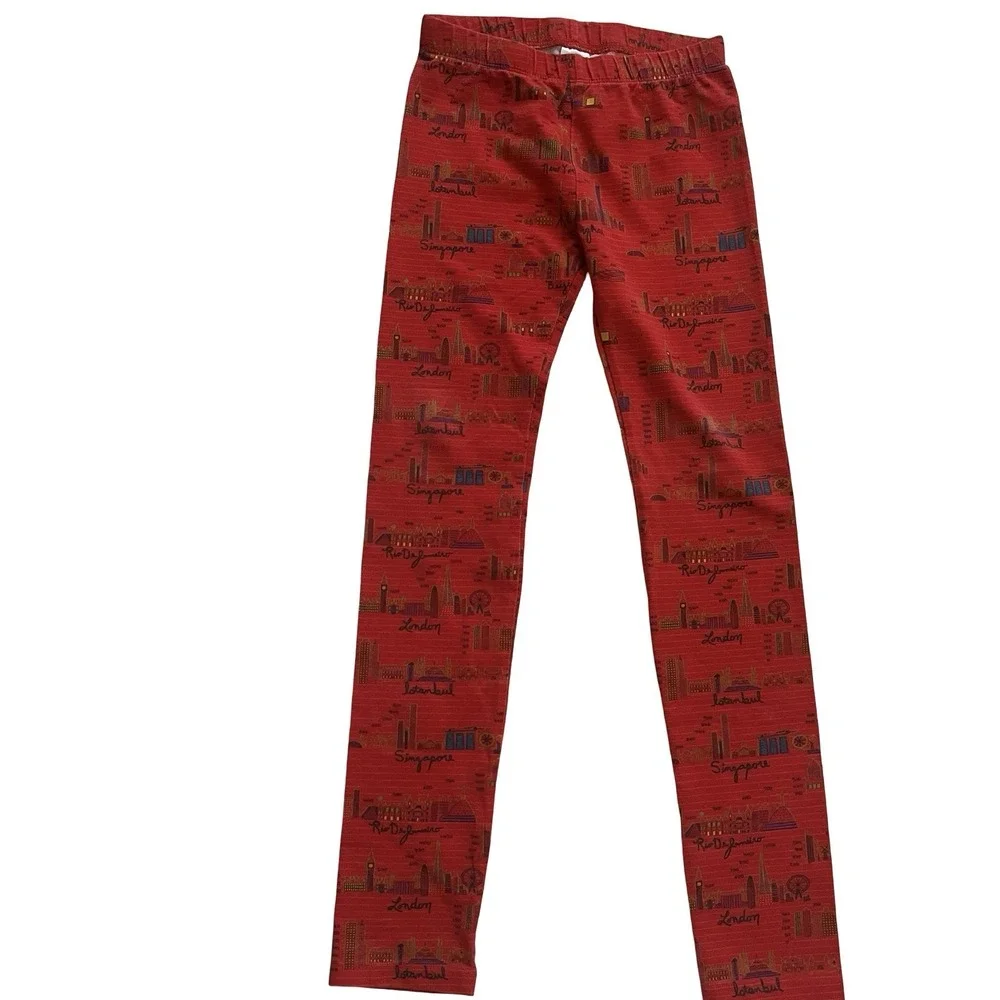 Piccolina Girls‎ Size 10 Leggings, Lot of 2, Red Travel & Pink Geometric Coding